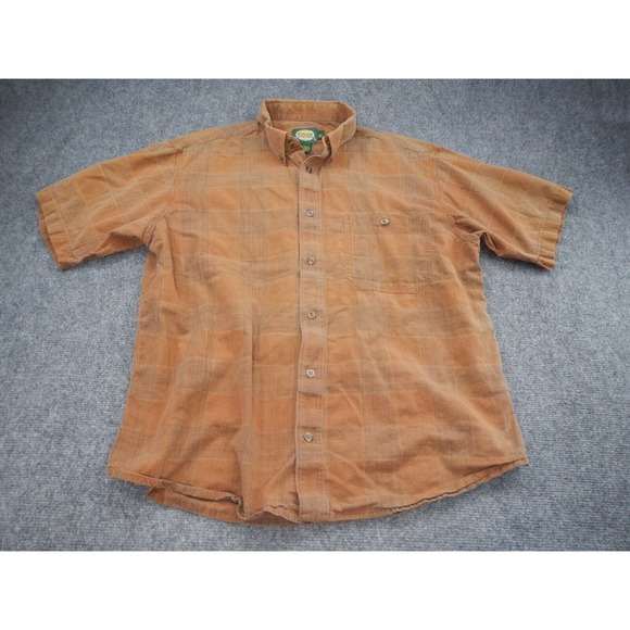Cabela's T-Shirt Men's Size Large Orange Plaid Short Sleeve Button Up Collared - Picture 1 of 7